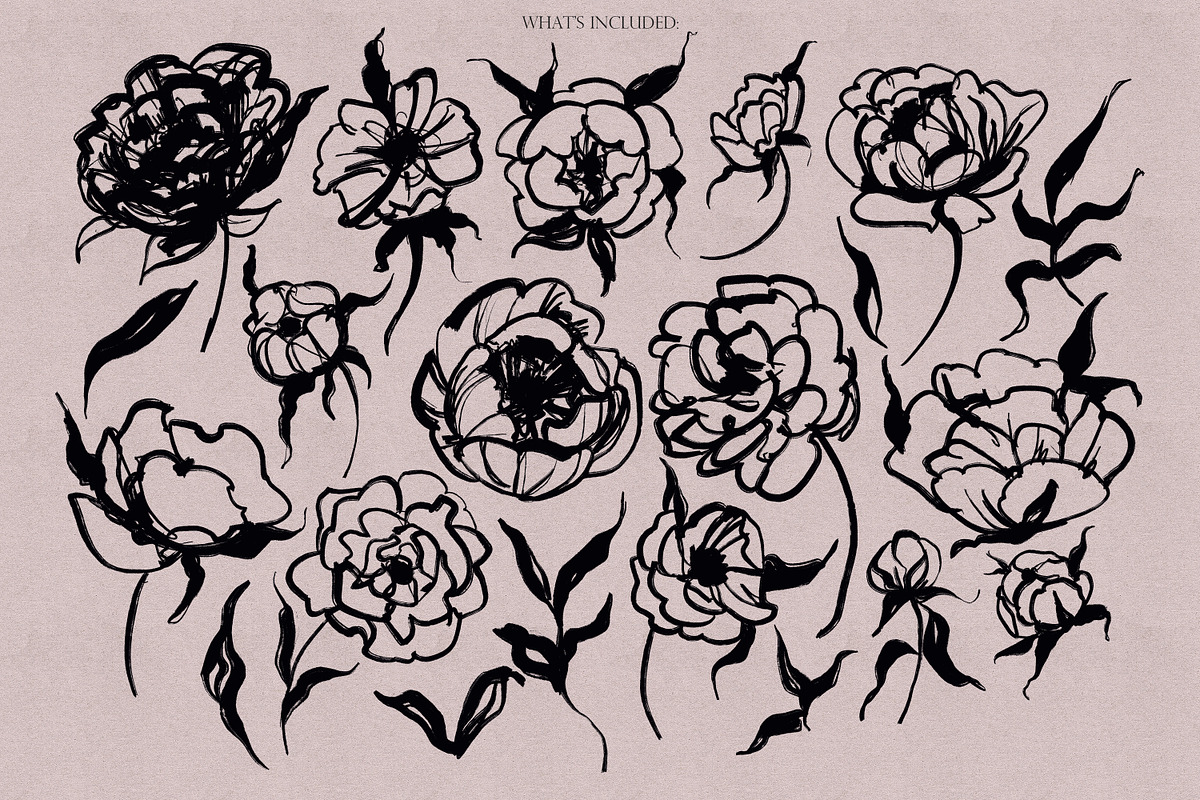 Inky Flowers Doodle Stamps Procreate, a Brush Add-On by Dervik Art Store (Photo 2 of 8)