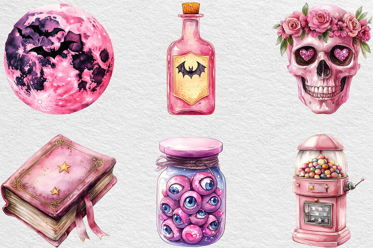 Pink Glitter Halloween Clipart, an Illustration by Black Bird Studio (Photo 4 of 6)