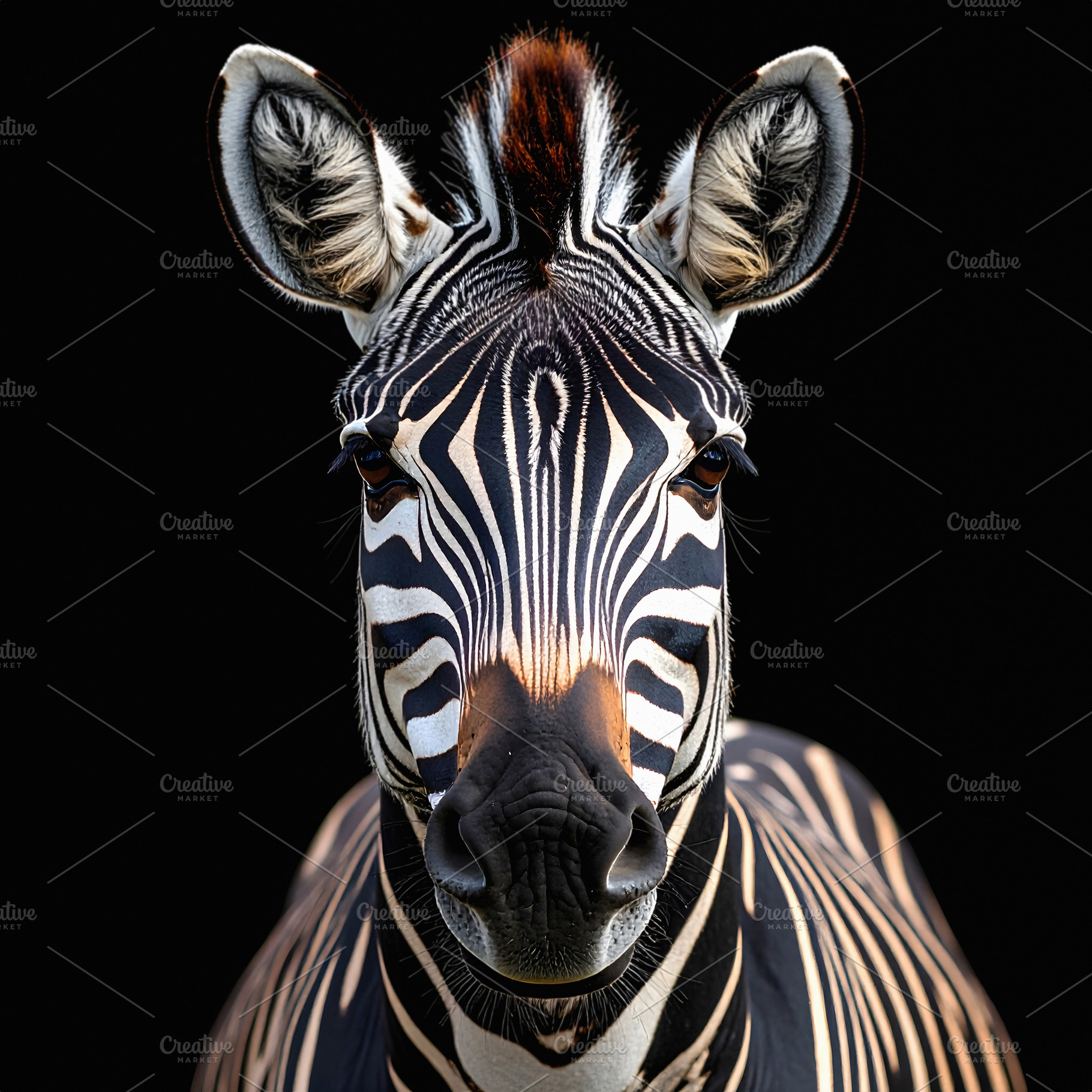 zebra portrait with bold black and white stripes, an Animal Photo by GoodGoods