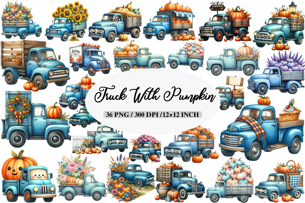 Autumn Truck with Pumpkins Clipart, an Illustration by Daily.Designs (Photo 1 of 5)