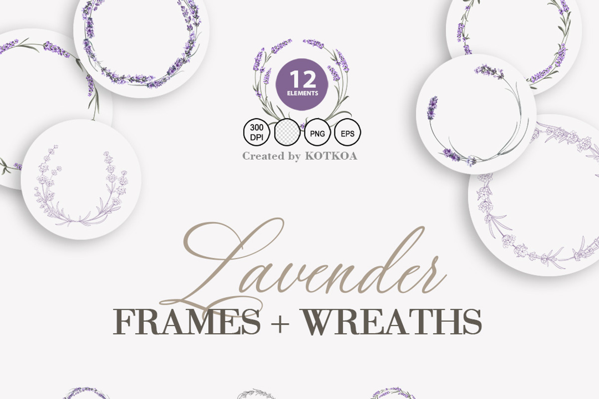 Lavender wreath flower frame png, an Illustration by Kotkoa (Photo 8 of 8)