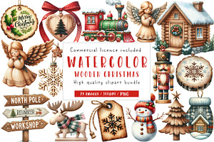 Wooden Christmas Clipart, an Illustration by CreationArt