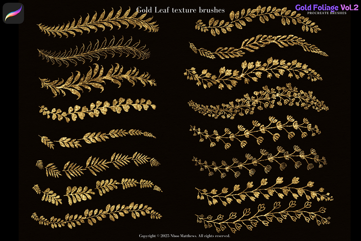 Procreate Brushes Gold Foliage Vol 2, a Brush Add-On by Fashion Workshop Bkk (Photo 7 of 11)