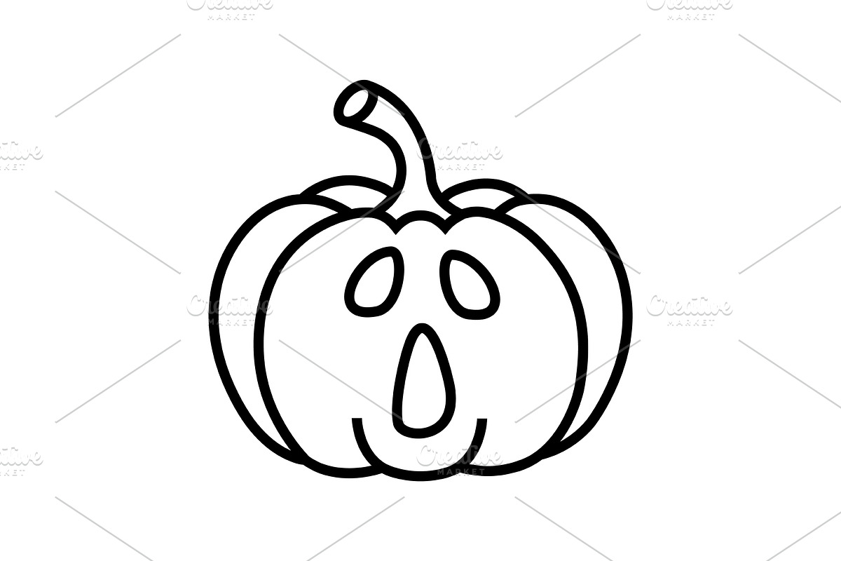Halloween carved pumpkin line art, an Outline Icon by Elen_Art
