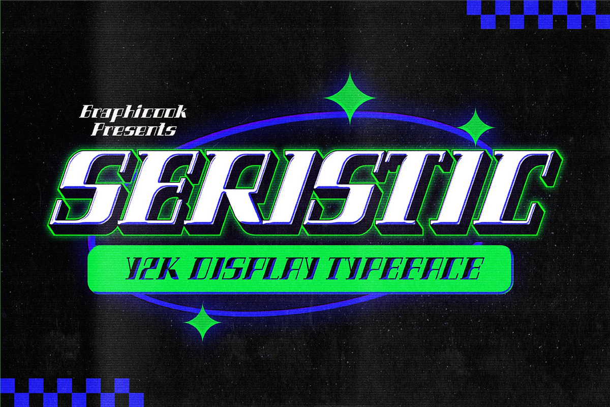 Seristic Y2K Display Typeface, a Font by graphicook (Photo 1 of 16)