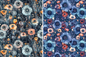 Watercolor Seamless Patterns Poppies