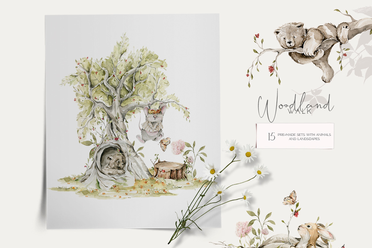Woodland baby animals Field flowers, an Animal Illustration by 60secondsArt (Photo 5 of 16)