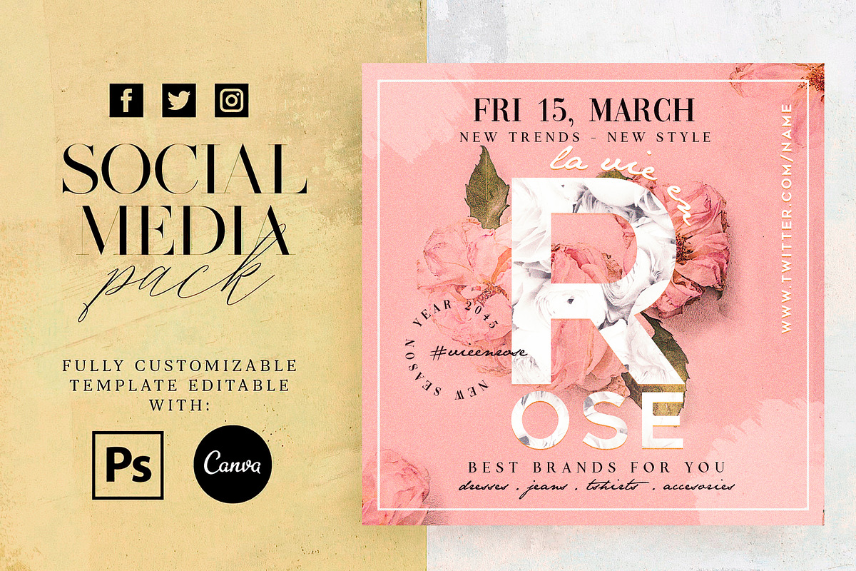 La Vie En Rose Social Media Pack, a Social Media Template by Touringxx Creative Studio (Photo 1 of 8)