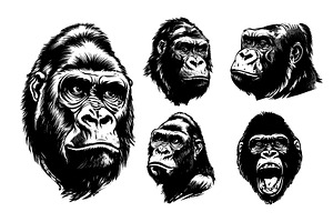 Black ink gorillas portraits, an Animal Illustration by Stock-Smart-Start