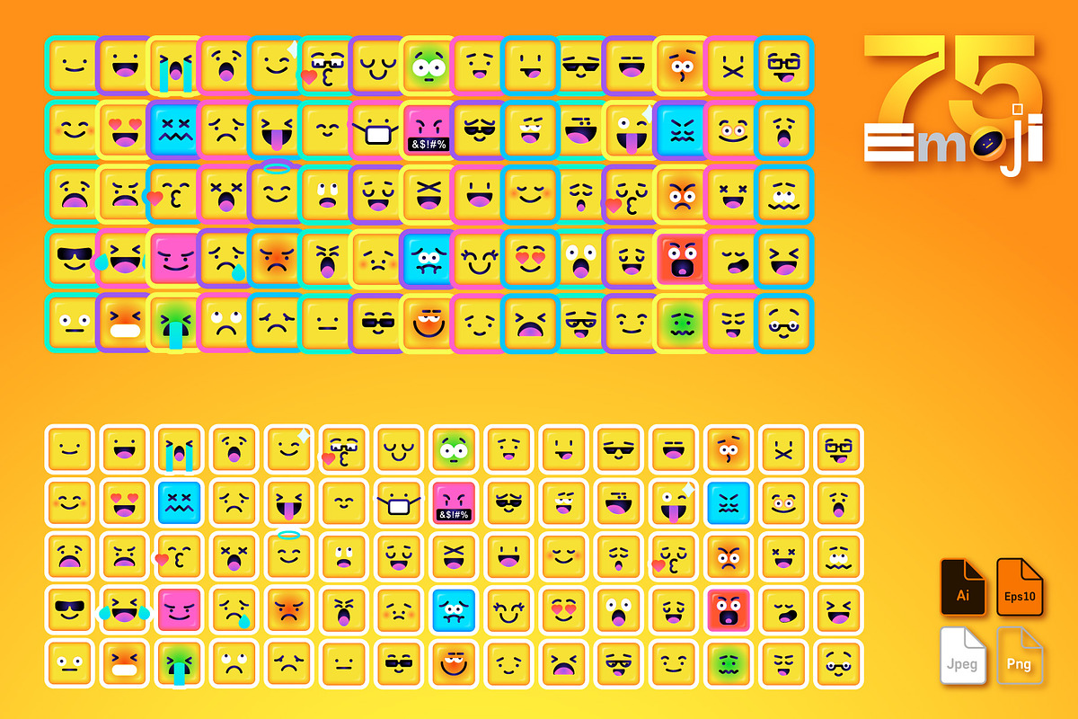 75 Square Emoji Smileys, an Emoji Icon by karnofff (Photo 5 of 5)