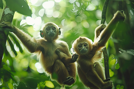 A group of golden langurs huddled to, an Animal Photo by LOGOCREATIVE