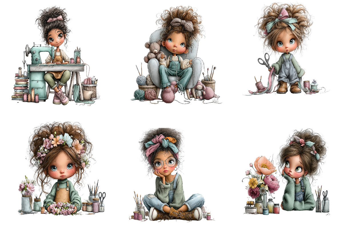 Whimsical Craft Girl Clipart Bundle, a Seasonal Illustration by CreationArt (Photo 4 of 7)