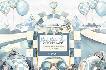 Racecar birthday clipart bundle, a Transportation Illustration by Invite to Clipart