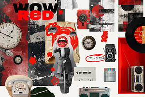 Red Collage Cut Out Mixed Media Set