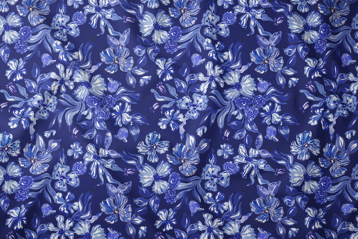 Cobalt Blue Fashion Floral Print, a Pattern Graphic by SirenaArt (Photo 7 of 17)