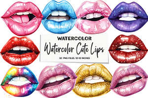 Watercolor Cute Lips Clipart, an Illustration by DreamArtGraphic