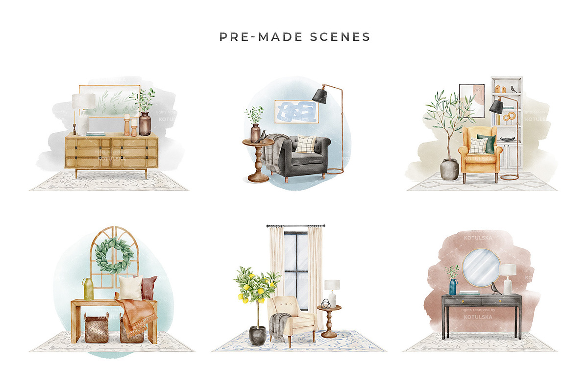 Watercolor Interior Creator, a Decorative Illustration by Kotulska (Photo 11 of 18)