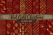 Red and gold Christmas digital paper, a Pattern Graphic by Paper Farms (Thumbnail 1 of 3)