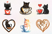 Cat Silhouette Love Coffee Clipart, an Illustration by CreationArt (Thumbnail 8 of 9)