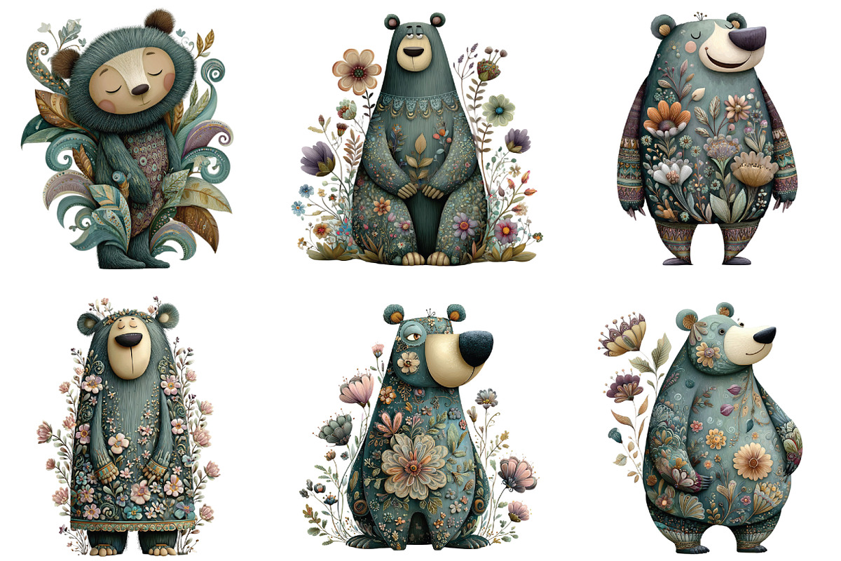 Whimsical Animal Floral Bear Clipart, an Illustration by CraftArtStudio (Photo 5 of 6)