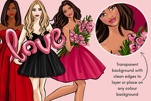 Valentine Girls 6 Fashion Clipart