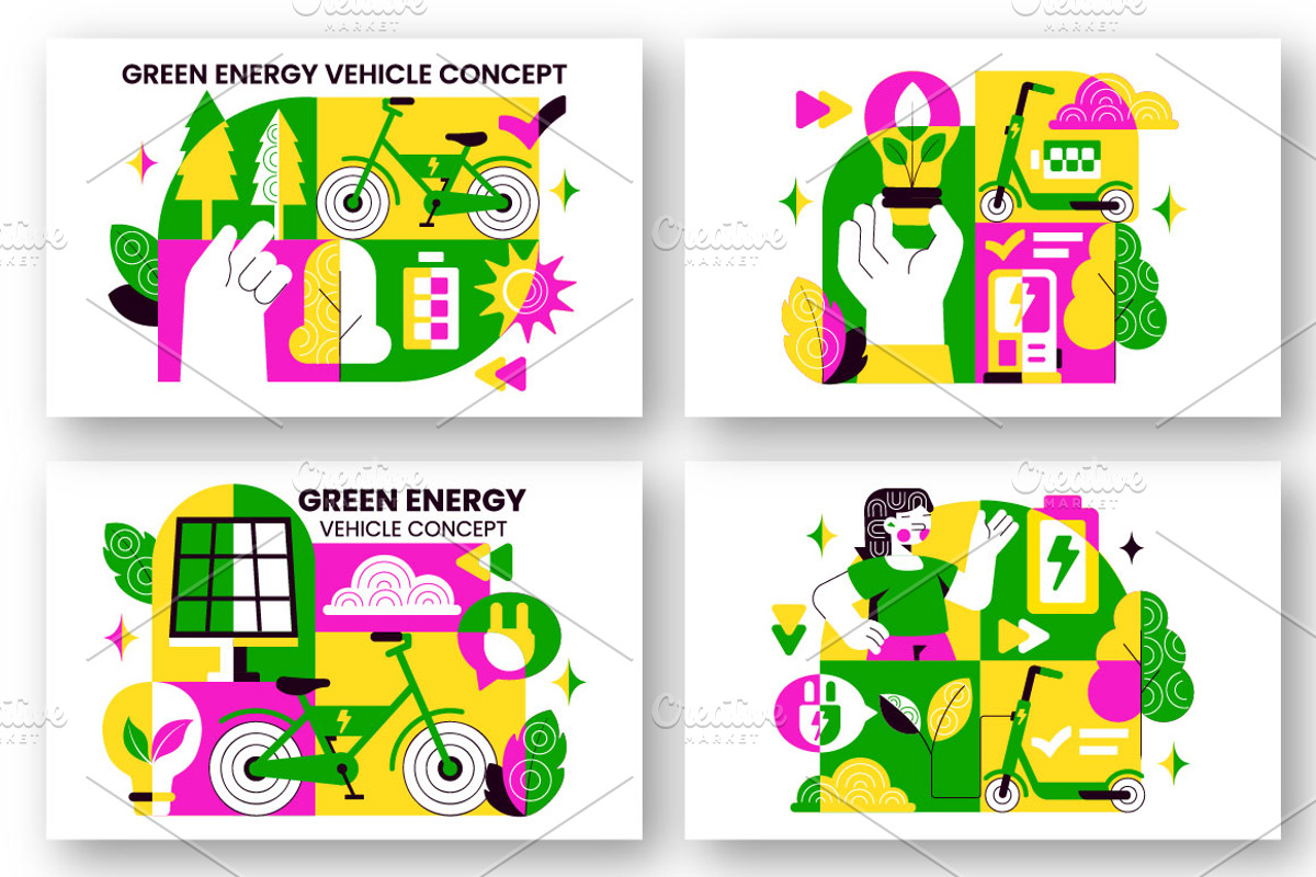 10 Green Energy Vehicle Illustration, a Transportation Illustration by denayunebgt (Photo 2 of 4)