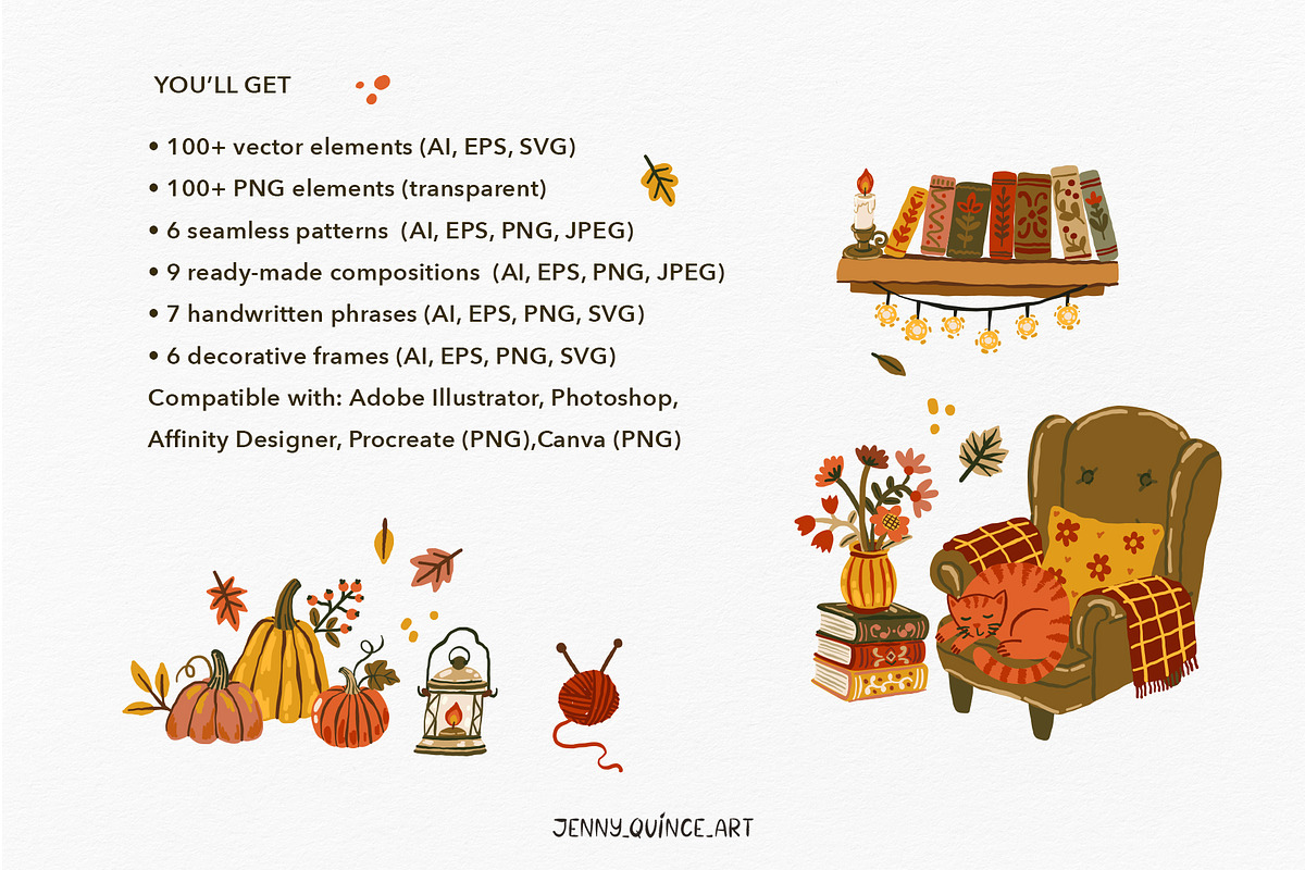Cozy Autumn at Home - Vector Clipart, a Decorative Illustration by Jenny Quince (Photo 14 of 14)