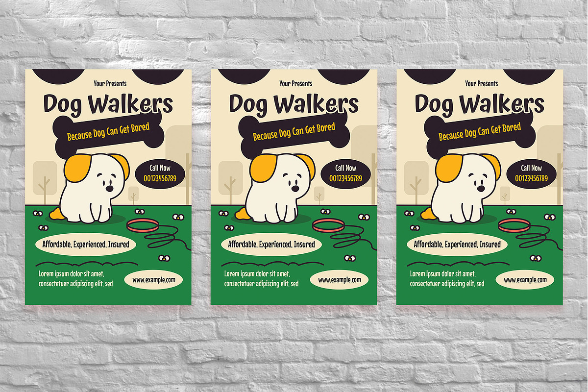 Green Cartoon Dog Walkers Flyer Set, a Flyer Template by Aiyari Graphic (Photo 3 of 3)