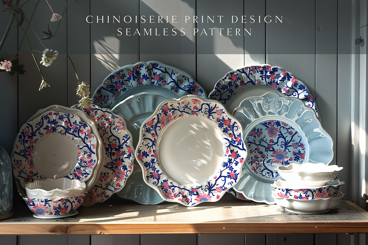 Chinoiserie Floral Seamless Pattern, a Pattern Graphic by Olya Creative (Photo 4 of 20)