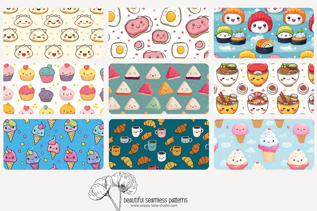 70 kawaii food seamless pattern, a Pattern Graphic by Poppy Lane Studio (Photo 8 of 10)