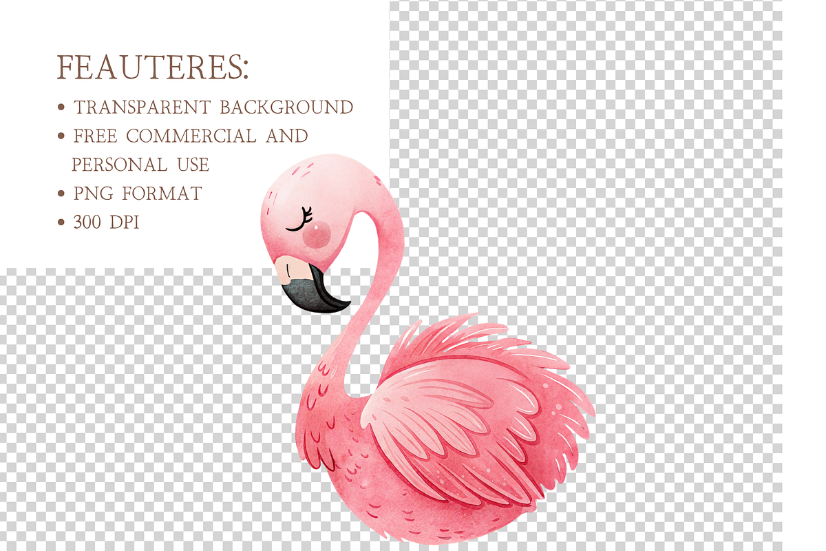 Watercolor Flamingo Clipart, an Animal Illustration by MockupWizard (Photo 4 of 5)