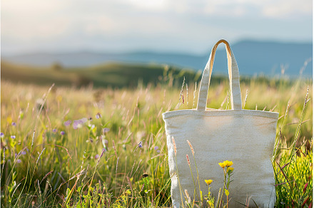 Natural Tote Bag Mock up in Meadow, a Beauty & Fashion Photo by Lermont51