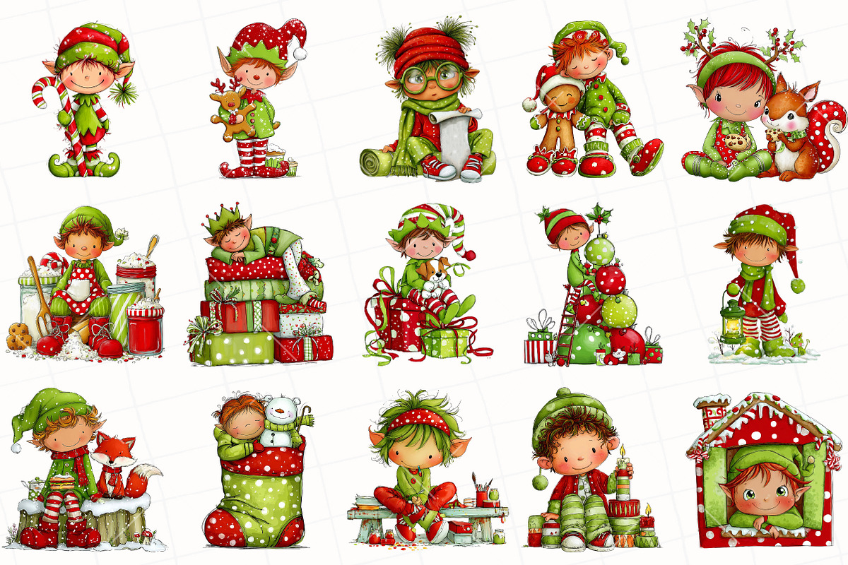 Whimsical Christmas Elf Clipart, an Illustration by OK Design (Photo 3 of 6)