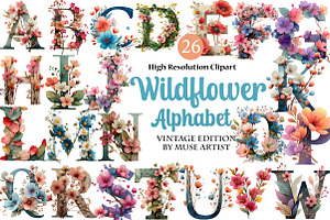 Wildflower Alphabet Clipart, an Illustration by DreamArtGraphic