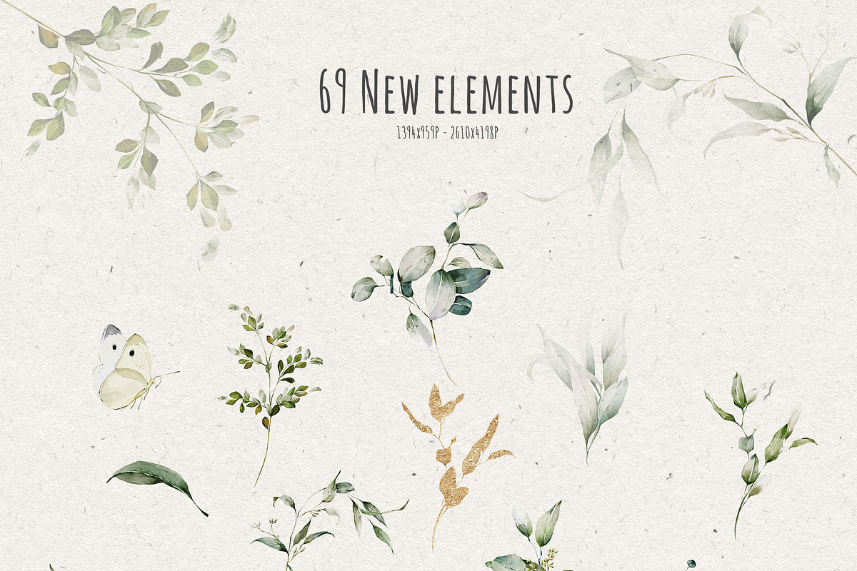 Watercolor Green Leaves Collection, a Decorative Illustration by Damian Roh (Photo 7 of 19)