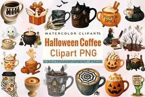 Watercolor Halloween Coffee Clipart, an Illustration by SVGArt