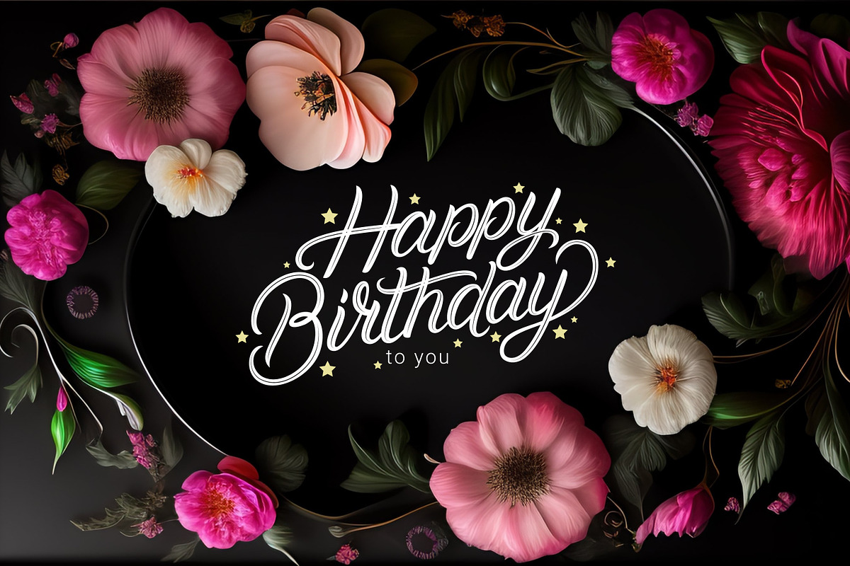 Birthday Card Dark Floral Frame, an Illustration by AN Productions