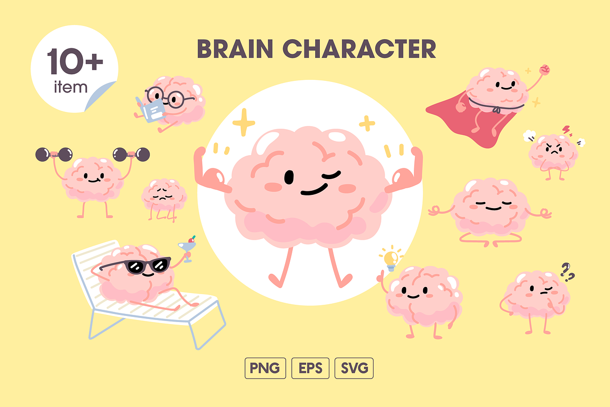 Brain character set, an Object Illustration by Sinando Studio