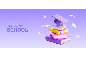 3D back to school banner, books and, an Education Illustration by art PVP - market