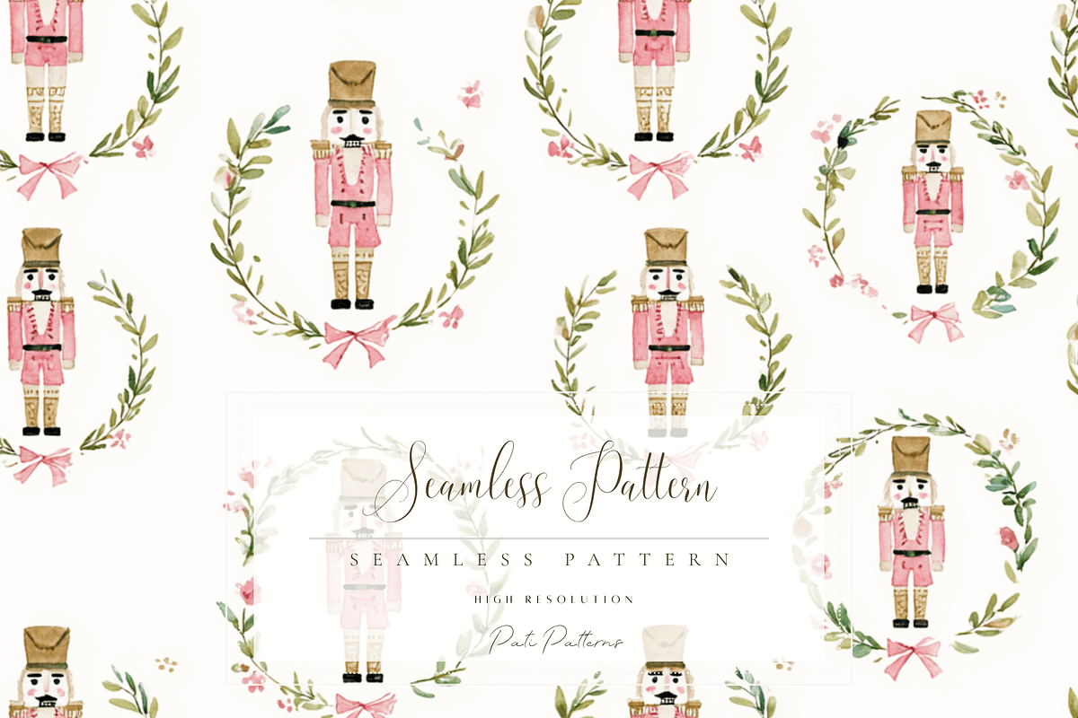 Nutcracker Christmas Wreath Seamless, a Pattern Graphic by Pati Charm Studio (Photo 1 of 8)