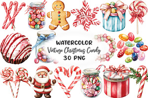 Vintage Christmas Candy Clipart, an Illustration by CraftArtStudio