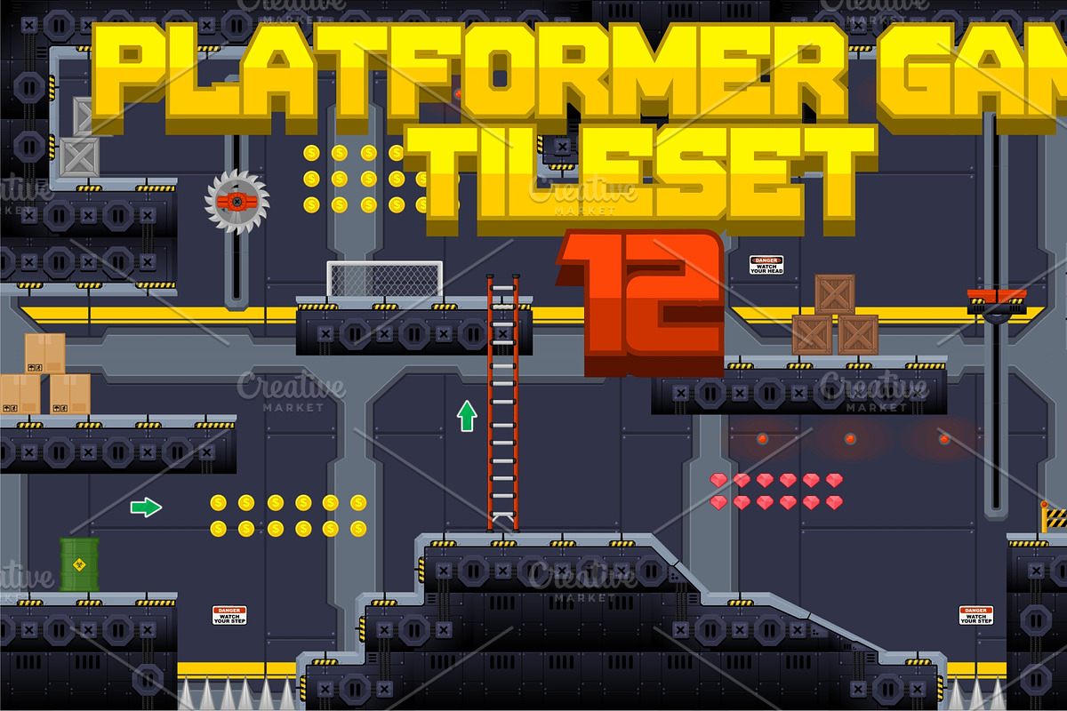 Platformer Game Tile Set 12, an Illustration by pzUH (Photo 1 of 5)