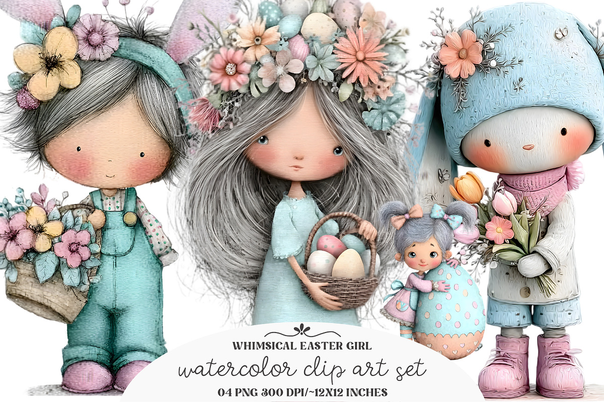 Whimsical Easter Girl Clipart, an Illustration by GatewayDesign (Photo 1 of 3)