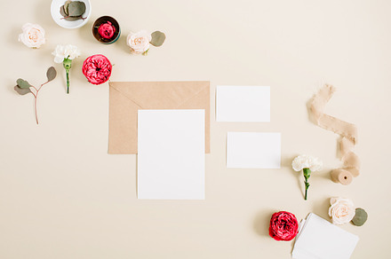 Blank cards on beige background, an Arts & Entertainment Photo by Floral Deco