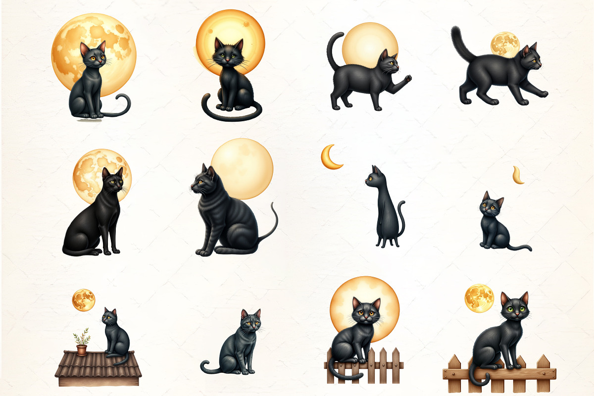 Black Cat and Moon Clipart, an Illustration by CrexoraLab (Photo 2 of 5)