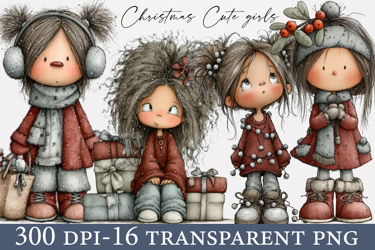 Christmas Cute girls Clipart, an Illustration by Designworld (Photo 1 of 6)