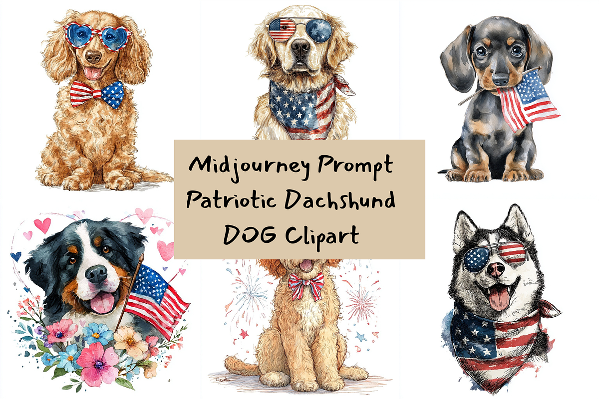 Prompt Patriotic DOG Clipart, a Decorative Illustration by Creative design (Photo 1 of 7)