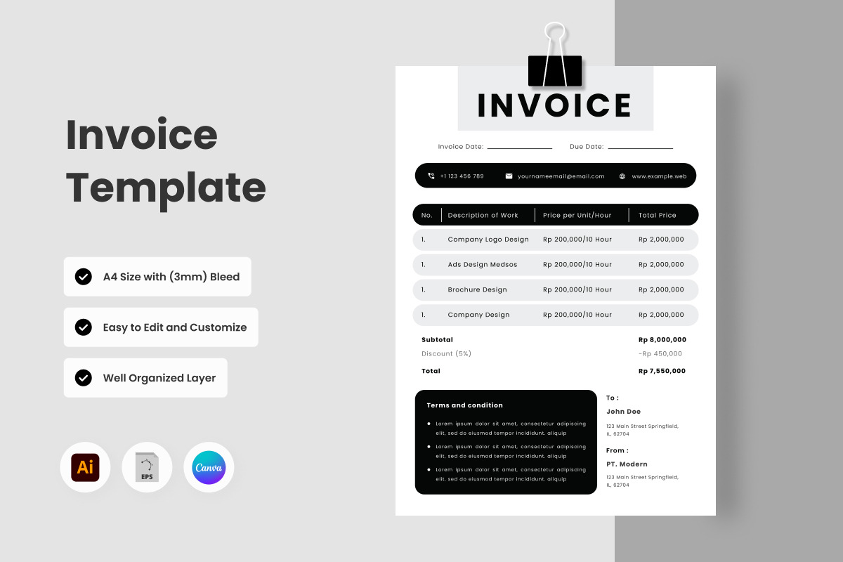 4 Set Freelancers Invoice Template, a Print Template by twinstd (Photo 3 of 4)