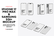 iPhone 17 & Samsung S26 Phone Mockup, an iPhone Mockup by UnicDesign (Thumbnail 1 of 9)