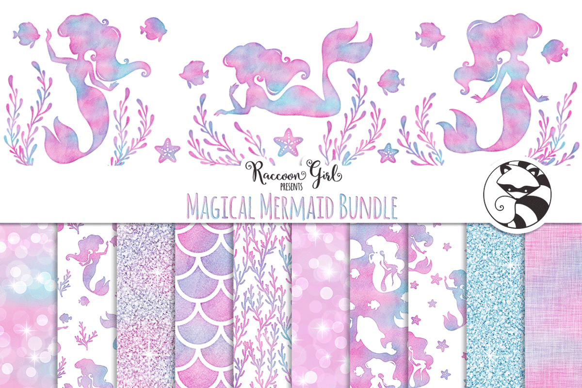 Magical Mermaid Bundle Set, a Pattern Graphic by RaccoonGirl Design